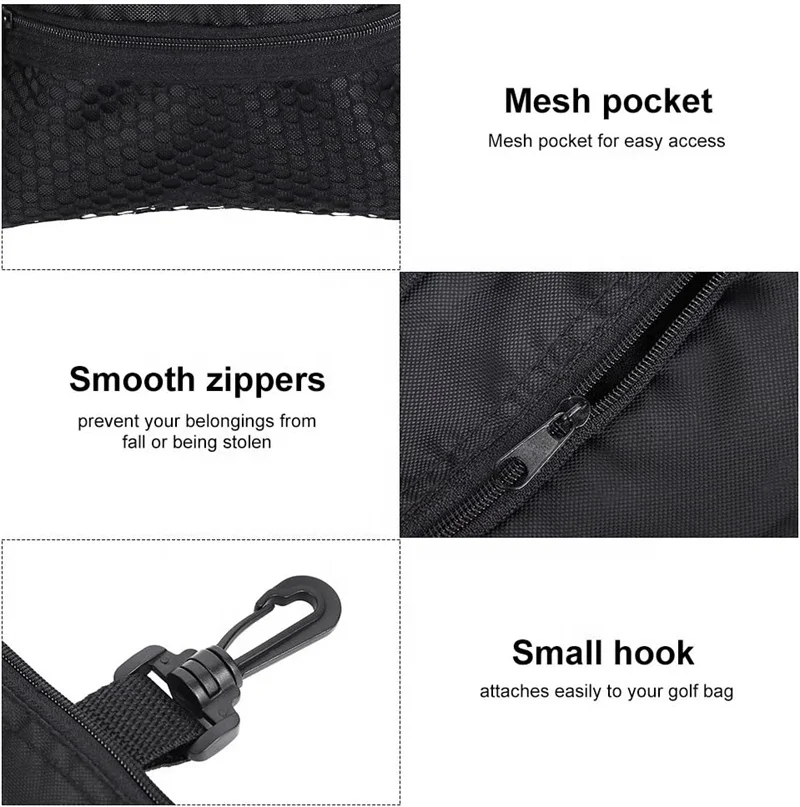 Zipper Golf Ball Bag Tee Holder Golf Tee Bag Pocket Holds Plenty Tees Ball Marker and Divot Tool