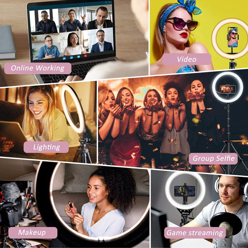 6/8/10/12/14/18/20/21 Inch Photographic Phone Holder RGB  Fill Lamp Mobile Live Video LED Selfie Ring Light With Tripod Stand