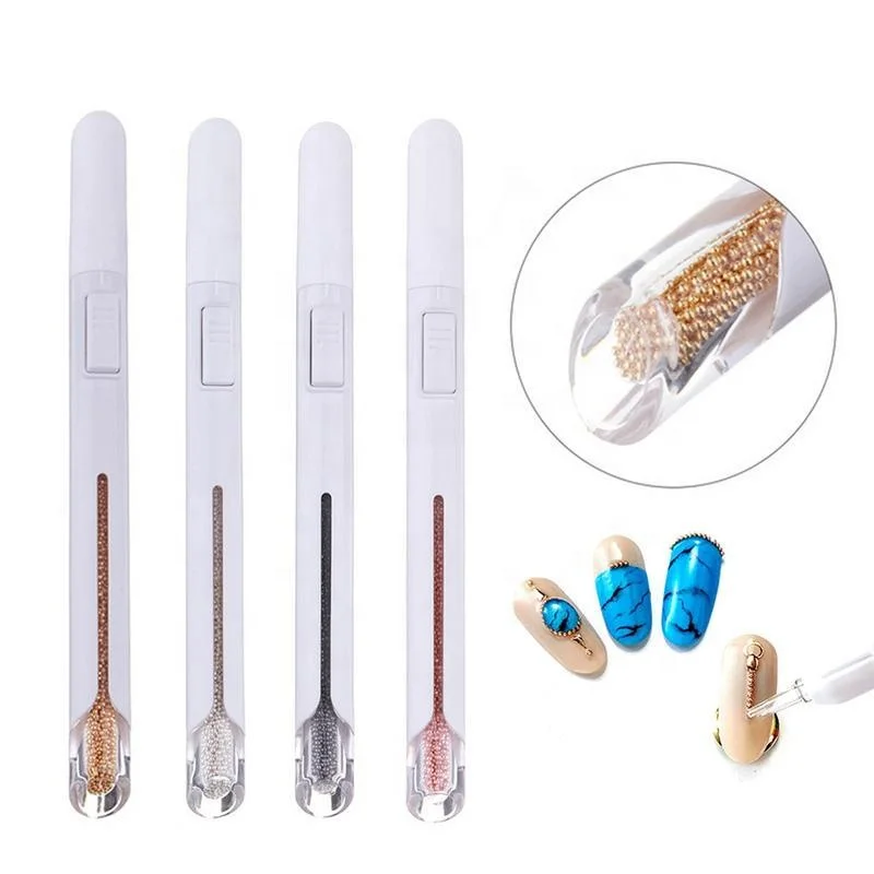 New Nail Art Tool Painting Pen Press Automatic Gold Silver Steel Beads Picking Dotting Pen For Nail Art DIY