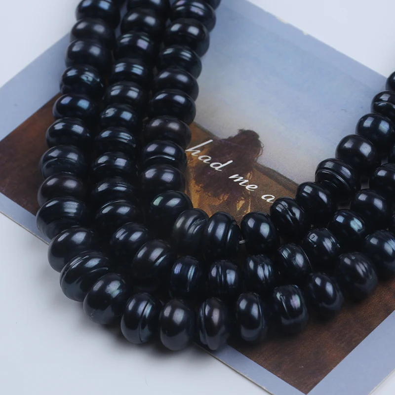 Wholesale Black  Big Size 12-13 mm Button  Freshwater Pearl Strands For  Jewelry Making