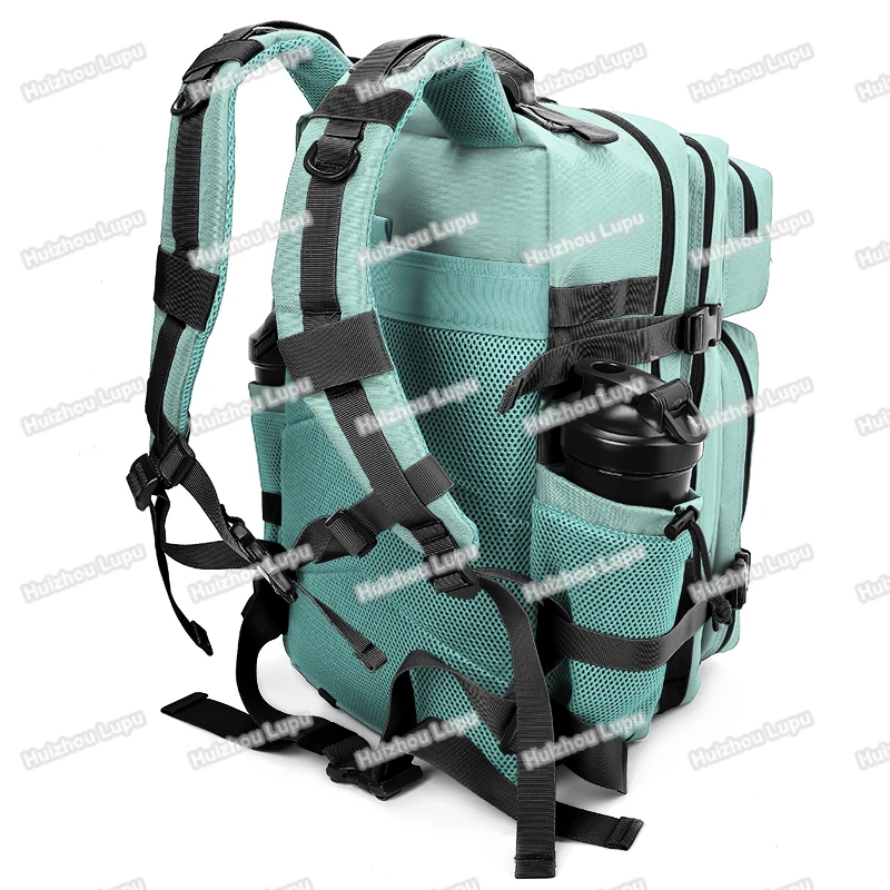 Custom Logo Waterproof Travel Fitness Green 45L Gym Meal Backpack w Side Pocket