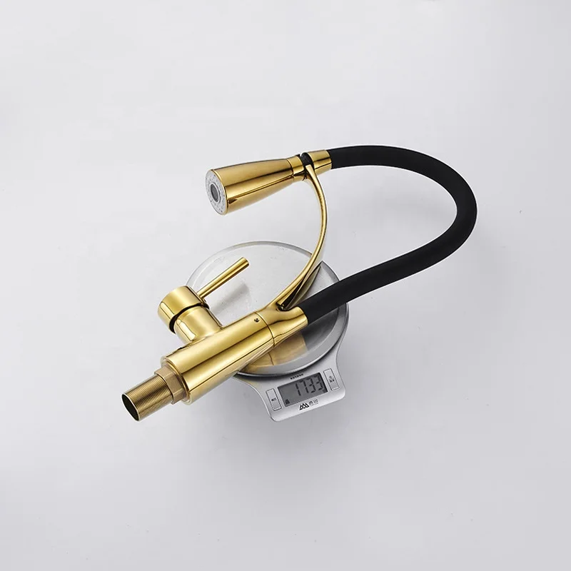 Luxury Brass Deck Mounted Gold Plated Kitchen Sink Faucet Taps Pull Out Single Handle Golden Kitchen Mixers GF1500