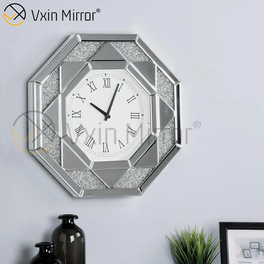 VXin Роскошные зеркальные настенные часы три цвета измельченные бриллианты современное серебряное зеркальное настенное зеркало для украшения дома