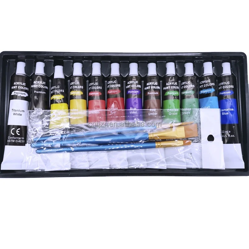 Hot selling  new product 12 colors 22ml Acrylic paint  brush set for children