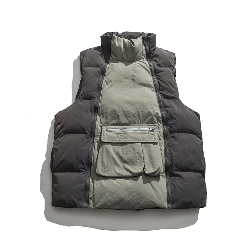 Retro Winter Contrast Color Sleeveless Stand Collar Thick Vest