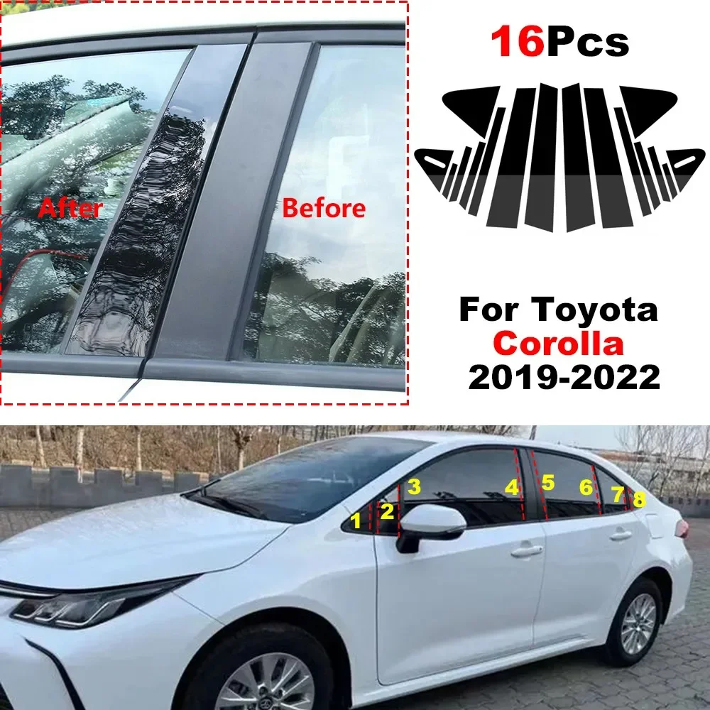 Оконная отделка Подходит для Toyota Corolla 2019-2023 декоративная крышка боковой дверной рамы глянцевая черная наклейка на центральную стойку