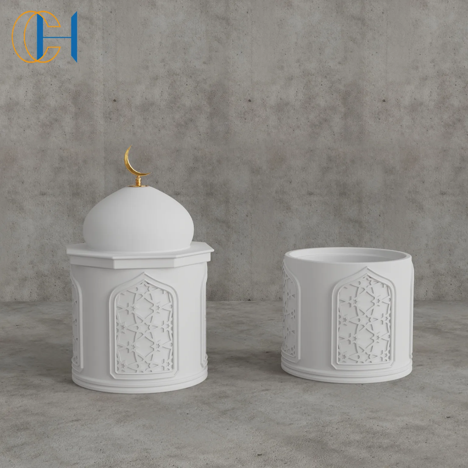 C&H Home Decoration Ramadan Mubarak Muslim Arabic Ceramic Cement Candle Holder Jar