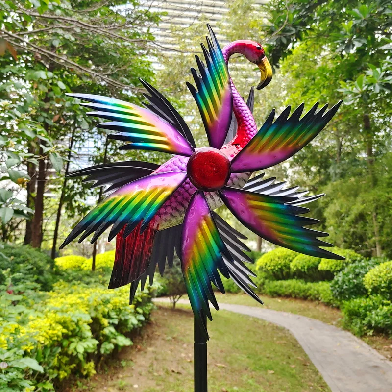 flying bird flamingo magic metal windmill kinetic metal wind spinners
