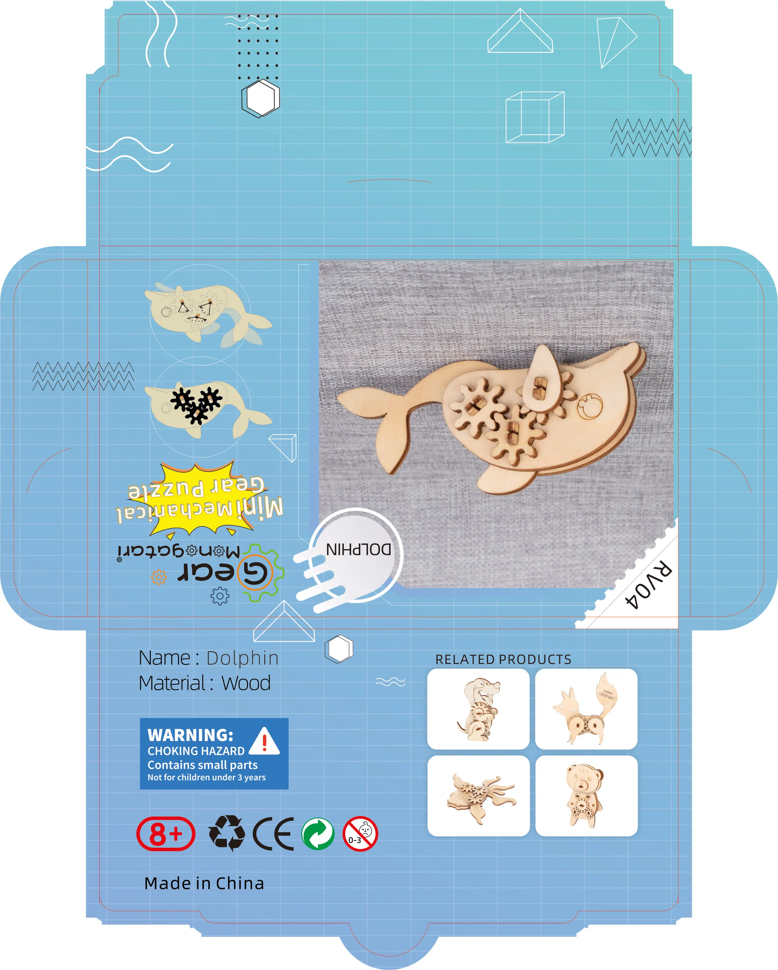 New-Land newest Eco-Friendly DIY Gears Series small animal wooden puzzle kit