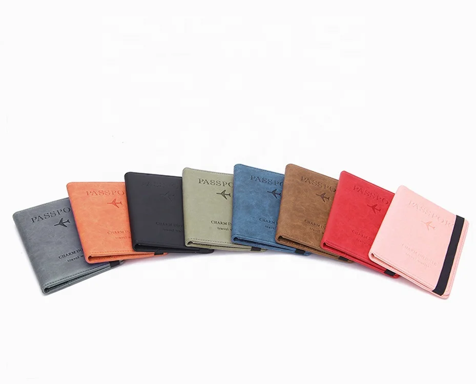 Passport Wallet Cover Case Leather Wallet RFID blocking leather card case Elastic  luxury family passport holder