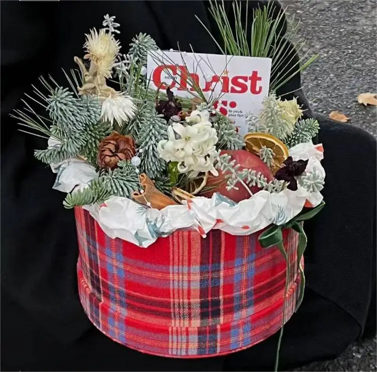 New Arrival Christmas Gift Round Box Florist  Bouquet Wholesale Flower Box