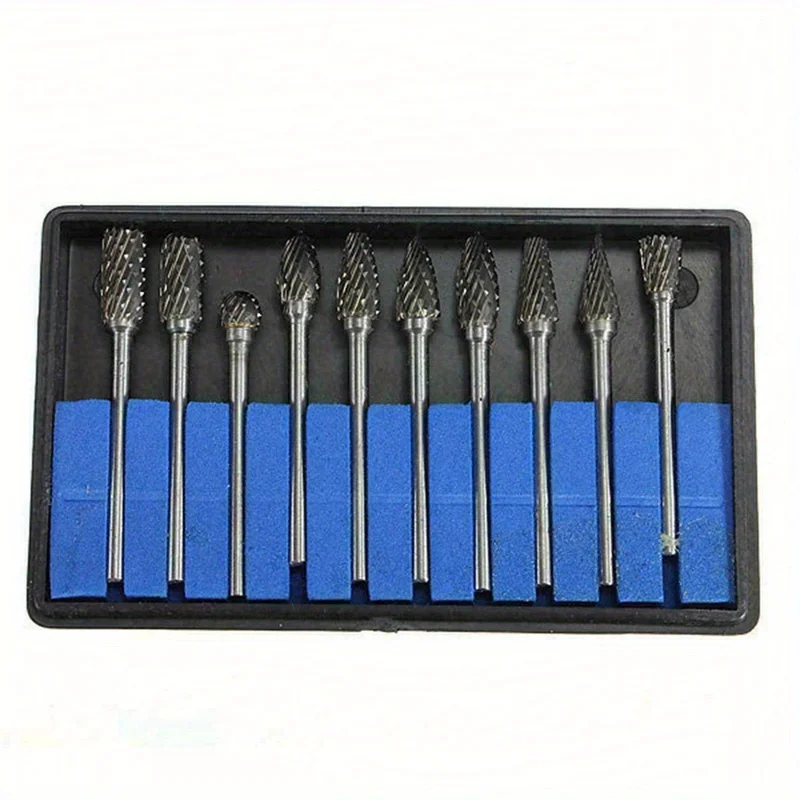 10pcs grinding head 2.35mm handle tungsten carbide burr set 6mm double cutting carving grinding machine blade head rotating file