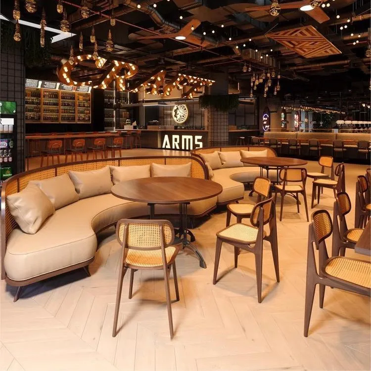 Southeast Asia customized solid wood rattan light luxury sofa commercial restaurant tables and chairs for sale