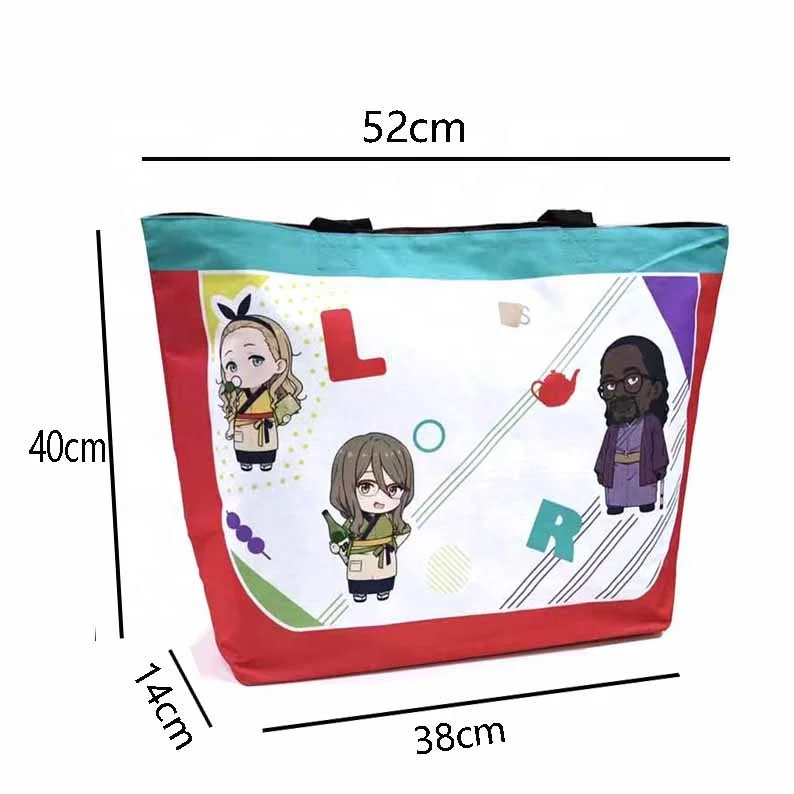 Large Capacity 600D Polyester Printed Double-Sided Shoulder Beach Tote Bag Cute Cartoon Character Canvas 600D Cute Canvas