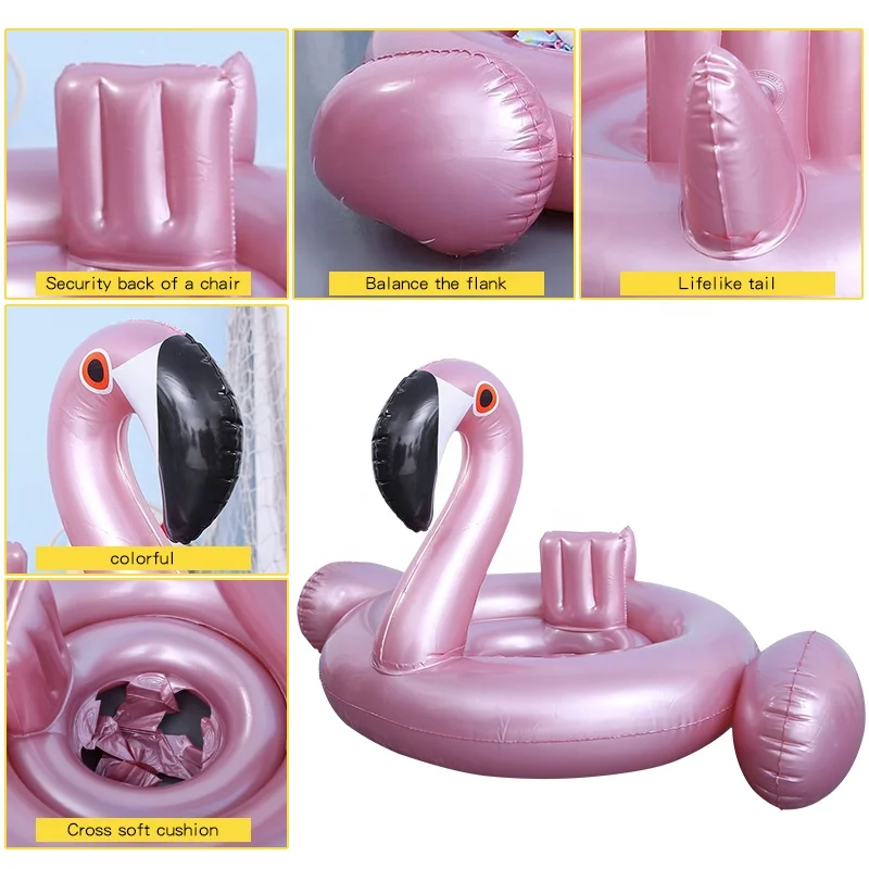 Rose Gold Inflatable Flamingo Swan Swimming Rings With Seat And Backrest Beach Party Swimming Circle Air Cushion Toys For Kids