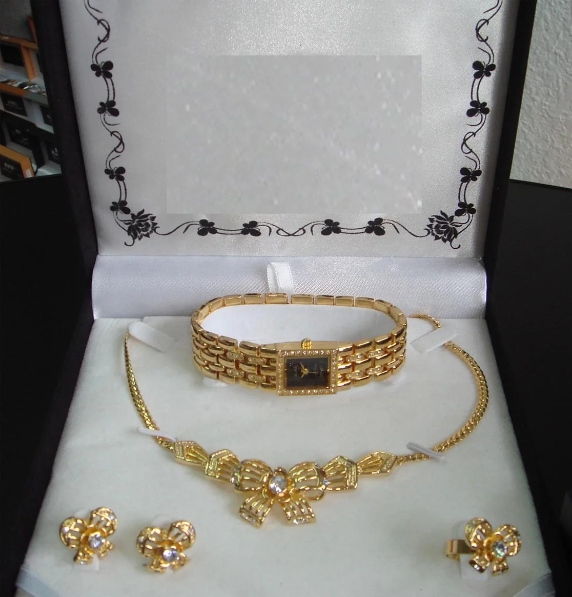 China factory hot sale lady silver watch gift set/ gold plated watch jewelry gift set/ rose gold plated women watch jewelry set