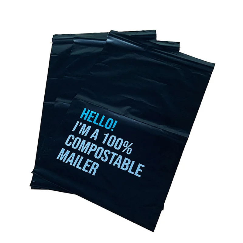custom logo black eco friendly biodegradable plastic poly mailer courier shipping bag for clothing mail mailing bags