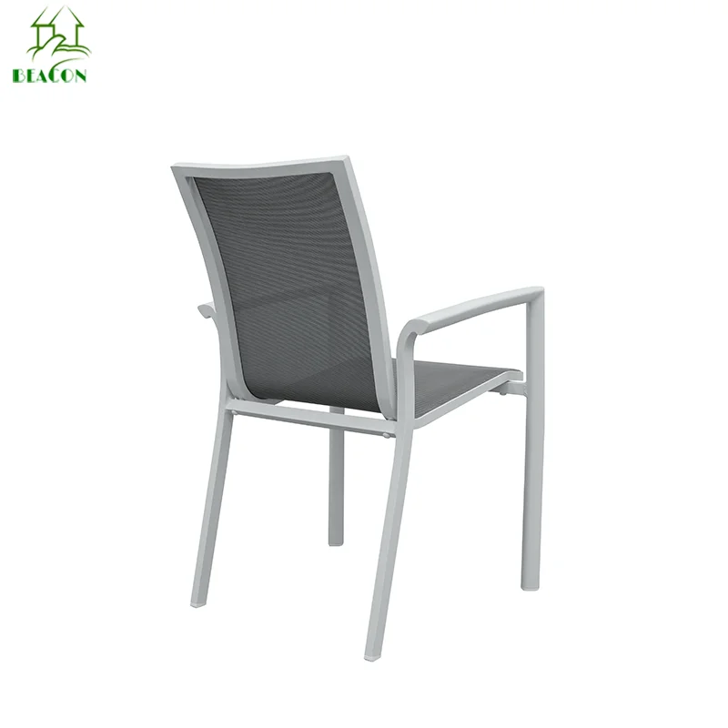 Commercial Stackable Bistro Cafe Shop Dinning Chair Modern Patio Aluminum Frame Outdoor Dining Chair With Armrest