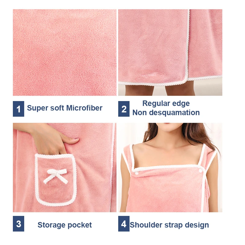 Wholesale Custom Microfiber Bath Skirt Bathrobe Dress Towel Set Women Kids Ladies Linen Fleece Material Custom Hotels Showers