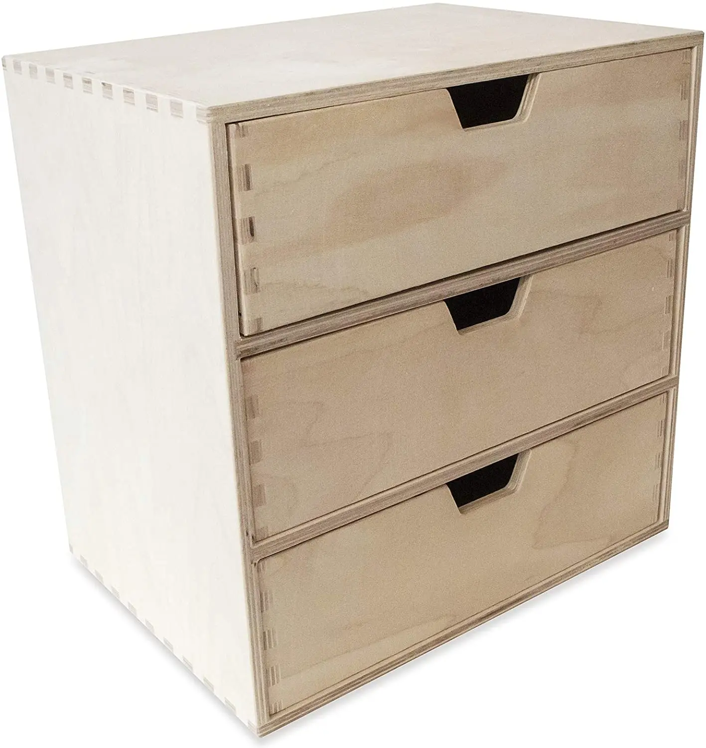Mini Wooden Chest of 3 Drawers | Storage Cupboard | Unpainted Plywood | 28.5 x 20 x 28.5 cm | Perfect for Storage, Decoupage & D