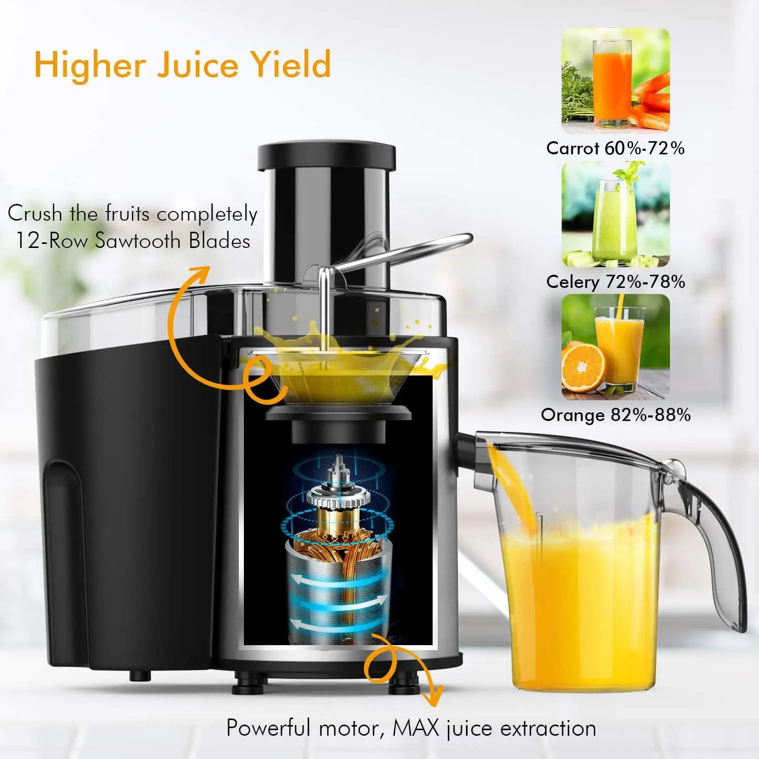 Home Appliances  Stainless Steel Fruit Slow Centrifugal Juicer For Household Fruit Juice Extractor