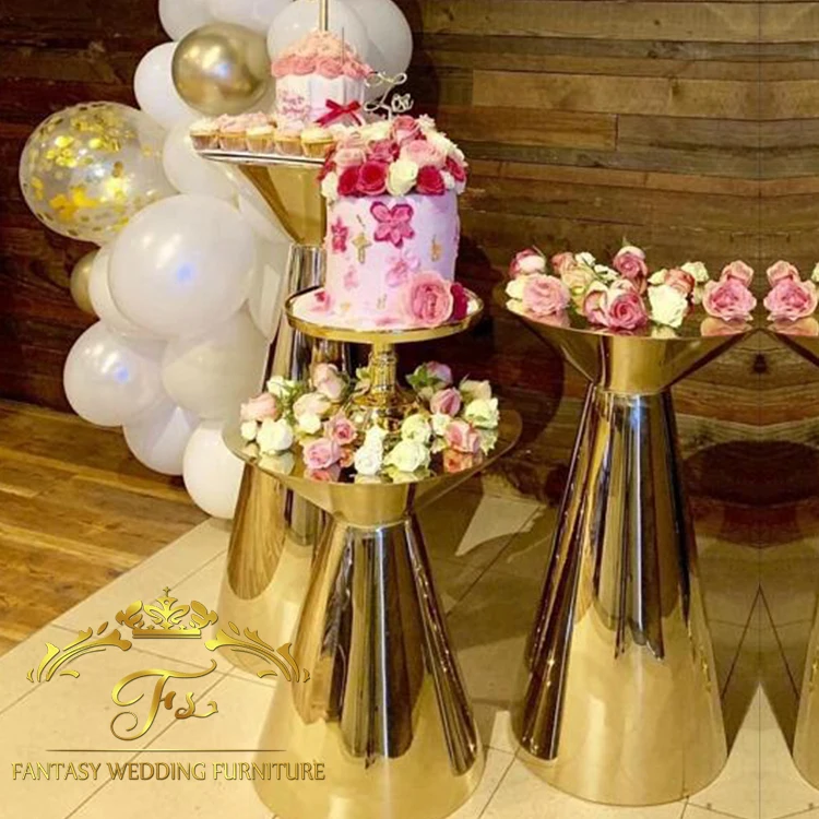 gold metal stainless steel frame wedding dessert buffet display stand