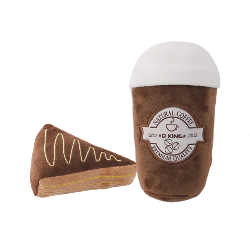Coffee and Bread Style Pet Toys Food Shape Squeaky Chew Dog Toy Plush