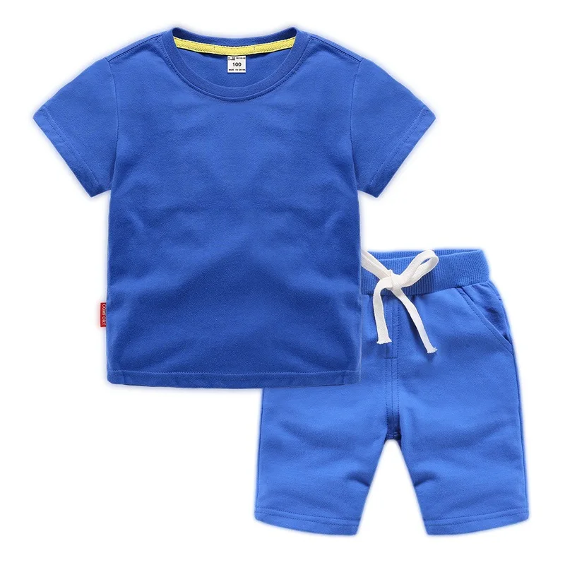 Quality 100% cotton baju anak grosir 2-8 years kids clothes 2 piece suit children casual sports t shirt shorts boy clothing set