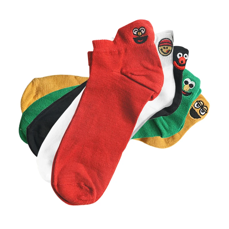 Высококачественные удобные женские короткие носки Youki из 100% хлопка с вышивкой улыбающегося лица