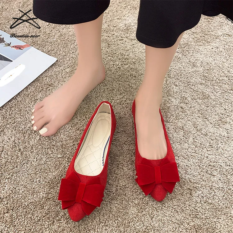Womens Plus Size Ballet Pointed Toe Shoes Walking Slip on Loafers Ladies Women Bow Knot Ballerinas Flat