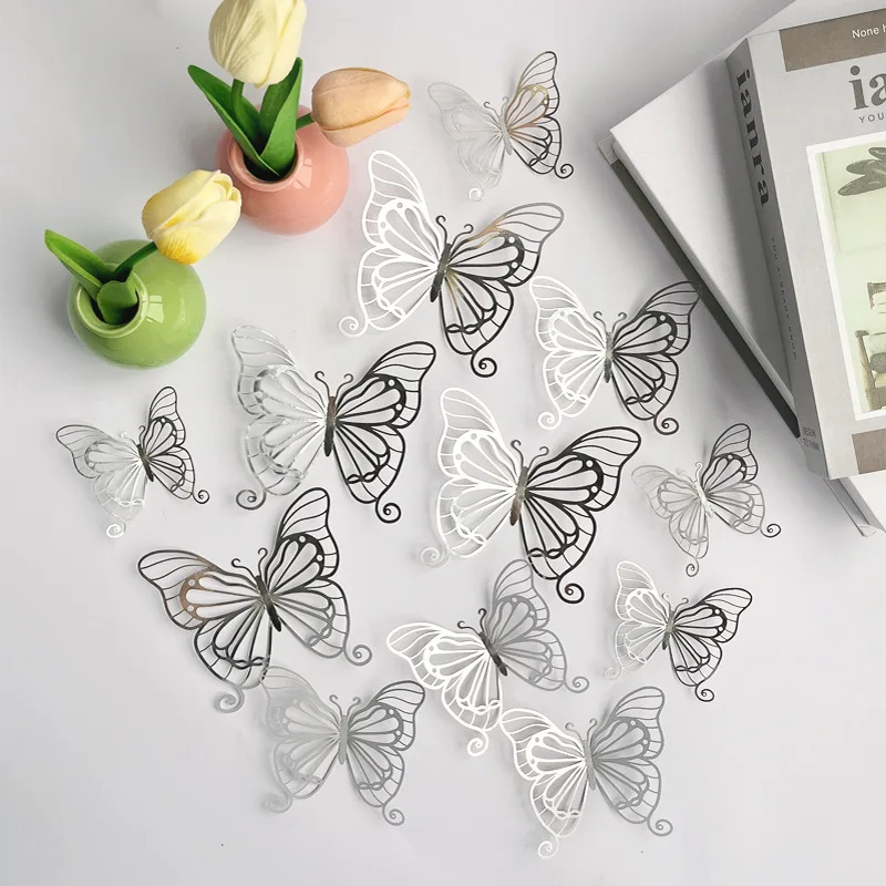 Openwork butterfly wall sticker 3D three-dimensional hollow bouquet butterfly decoration party supplies