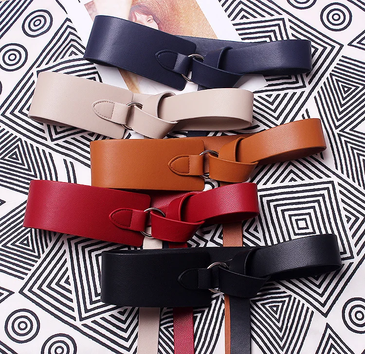 Wide Silver Circle Buckle Cummerbunds Long Soft Knot Waist Belts for women for Dresses Coat Plus Size