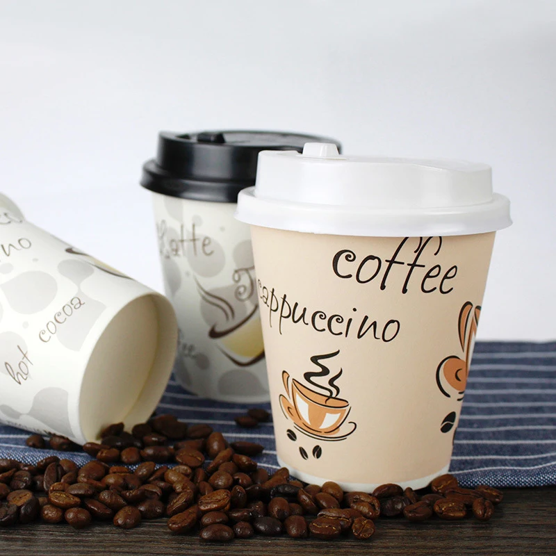 Disposable coffee cup customizable paper hot drink cup single layer paper cup with lid