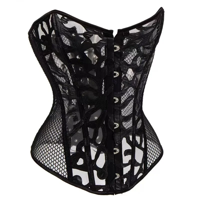 Plus Size Thong Bodysuit Hourglass Body Shapers Wedding Leather Korsett Women White Mesh Bridal Corset Top With T String