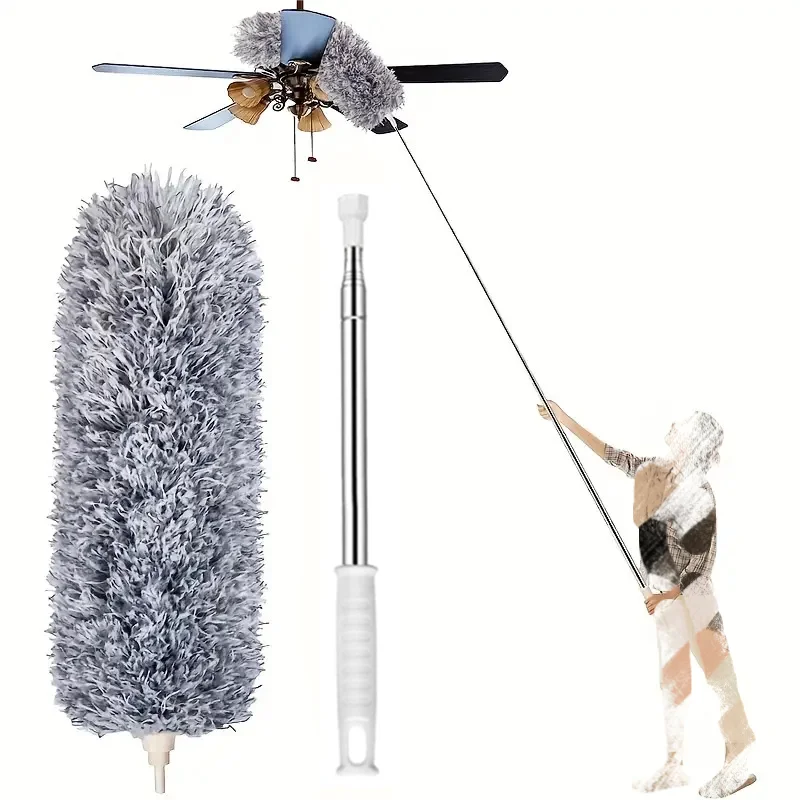 Flexible Head Microfiber Feather Duster Extendable Telescopic Pole Reusable Ceiling Car Household Brush Duster Cleaning Brush