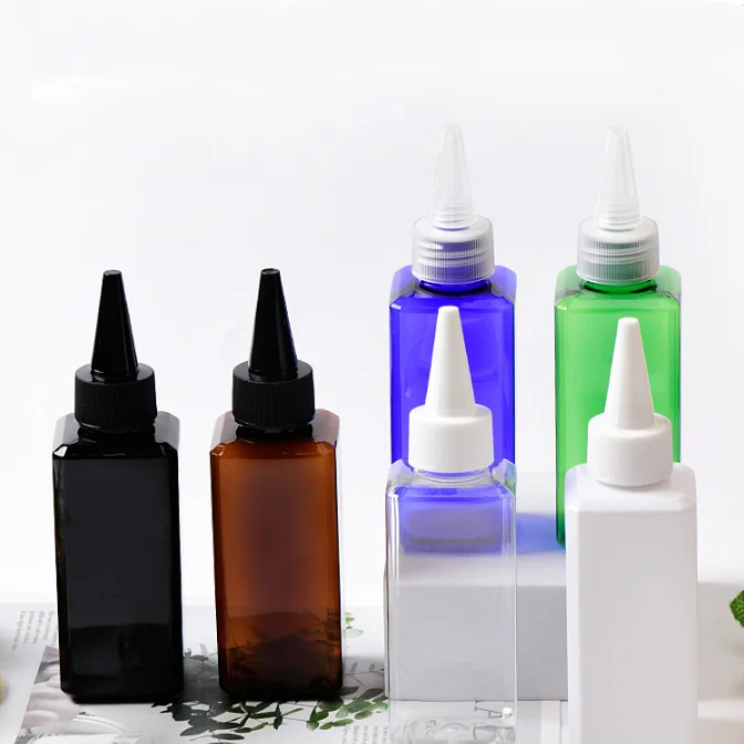 Customize support 120ml 4oz plastic square shape liquid gel Squeeze Dropper Bottle with Twist Top Spout Cap for ink and hair oil