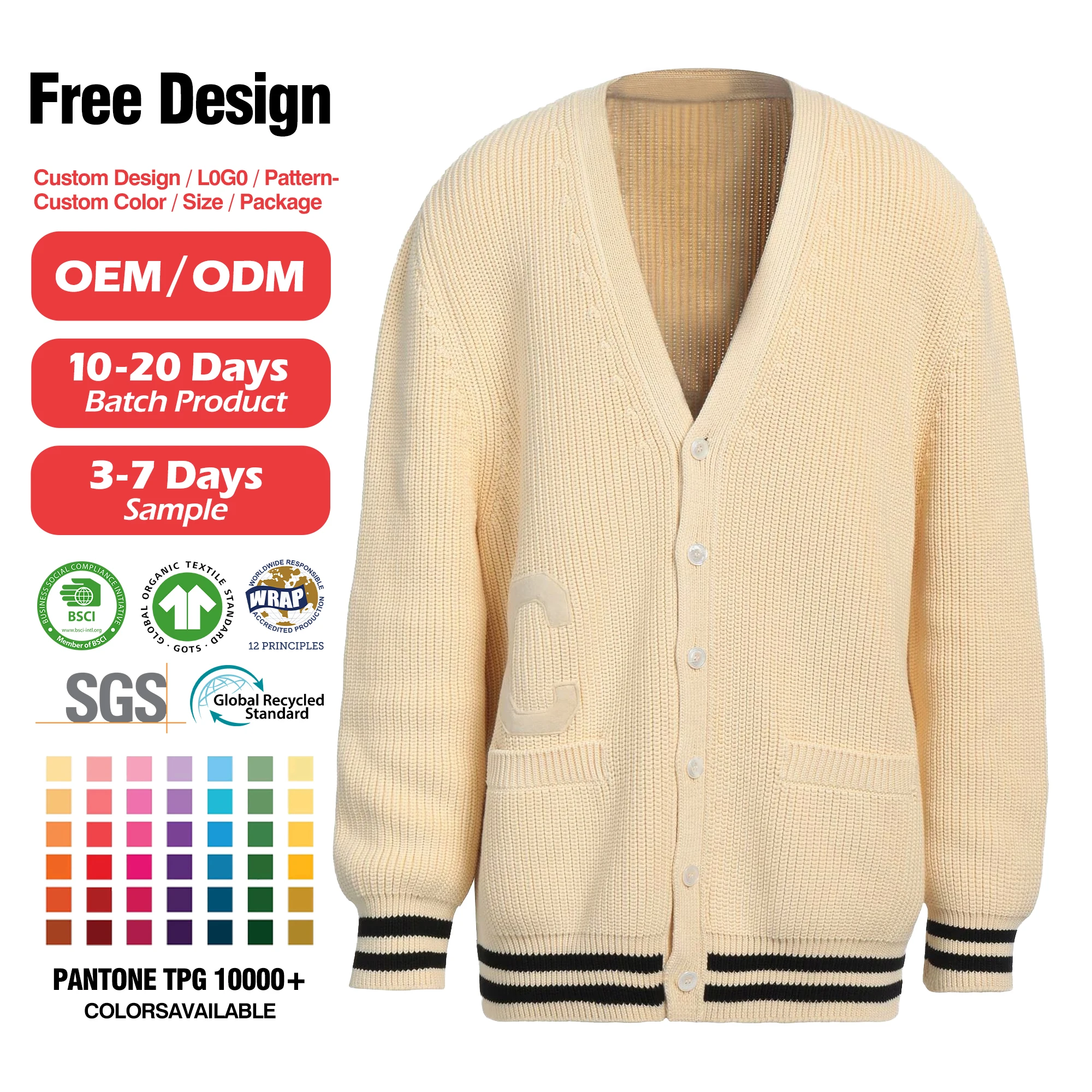 Custom High Quality Patchwork V Neck cable knitted Cardigan vintage Uniforns Long Sleeve Jacquard Men Knitted Sweater