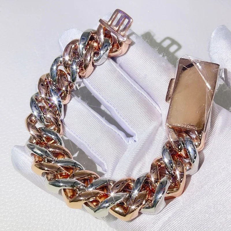 Guangzhou Shining Jewelry 18MM Iced Out Rose Gold Mix White Gold Color Sterling Silver 925 Men VVS Moissanite Cuban Bracelet