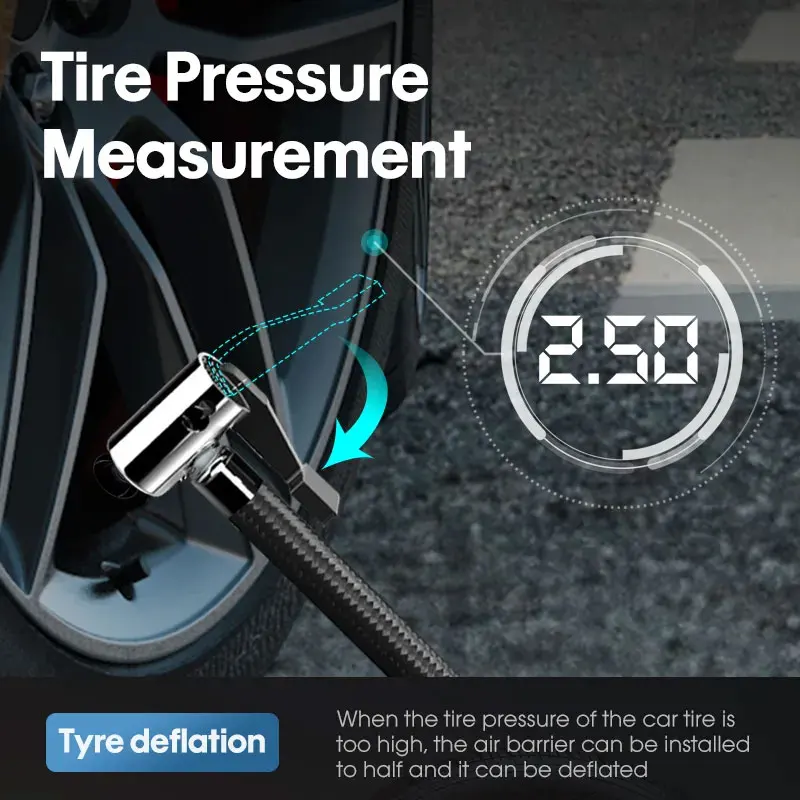Digital Wireless Rechargeable Car Tyre Inflator 6000mah Tire Compressor Cordless P0ortable Electric Air Pump for Car Tires
