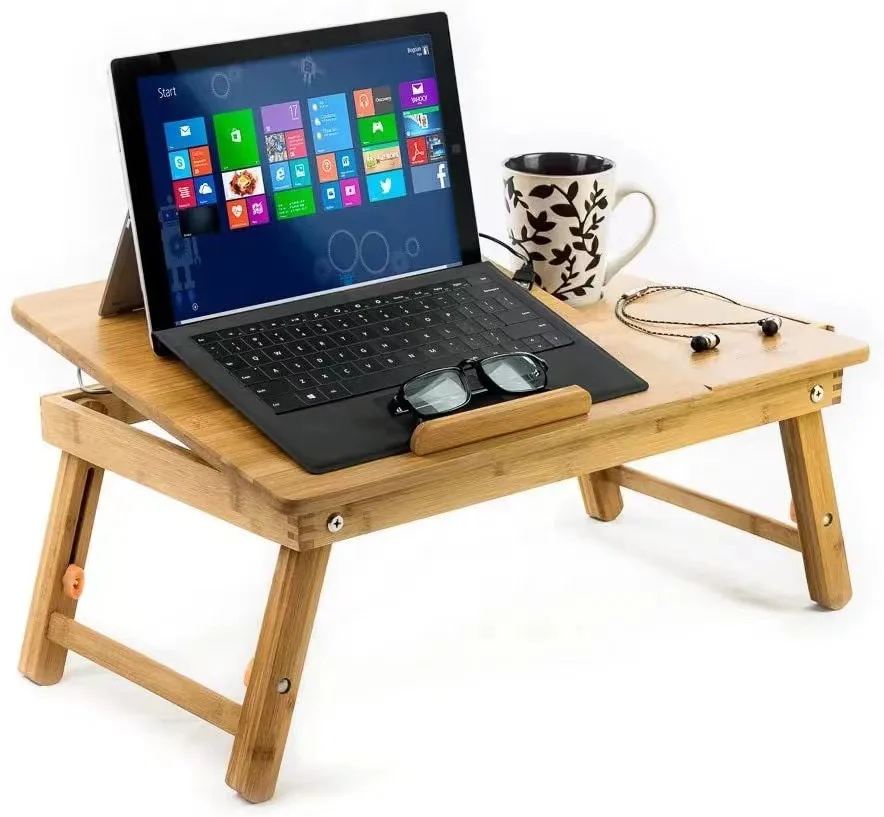 Folding Multifunction Laptop Tablet PC Stand Table with Fan Factory Price Portable Bamboo Black Home Furniture Carton Modern