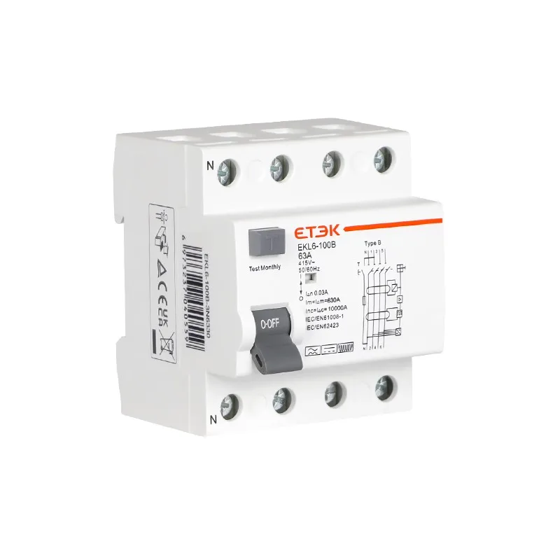 ETEK EKL6-100B 4P 30mA Тип B RCD RCCB утечки земли размыкатели цепи 25A/40A/63A/ 80A/100A с Ассоциацией по техническому надзору (TUV в Китае (стандарты CE