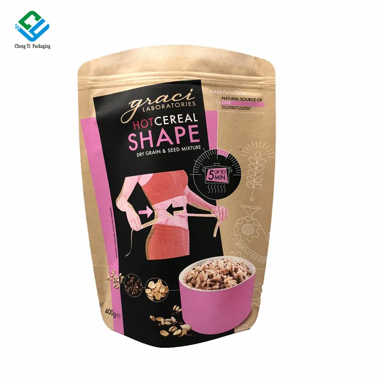 Custom Print Food Stand Up Pouch Packaging Bag 500g Flour Corn Powder Granola With Clear Window Zip Lock Bags