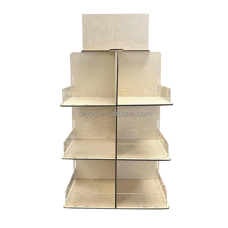 New Retail Store Fixtures Wooden Rotating Acrylic Counter Candy Snacks Display Stand Custom Card Jewelry Earring Display Stand