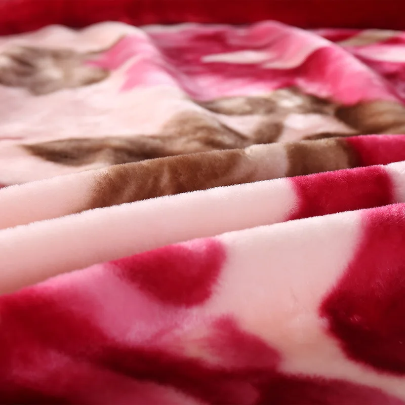 Raschel Blanket Polyester Double-layer Thick Blanket Winter Warm Flower Printed Pattern Soft Sleeping Blanket 5KG