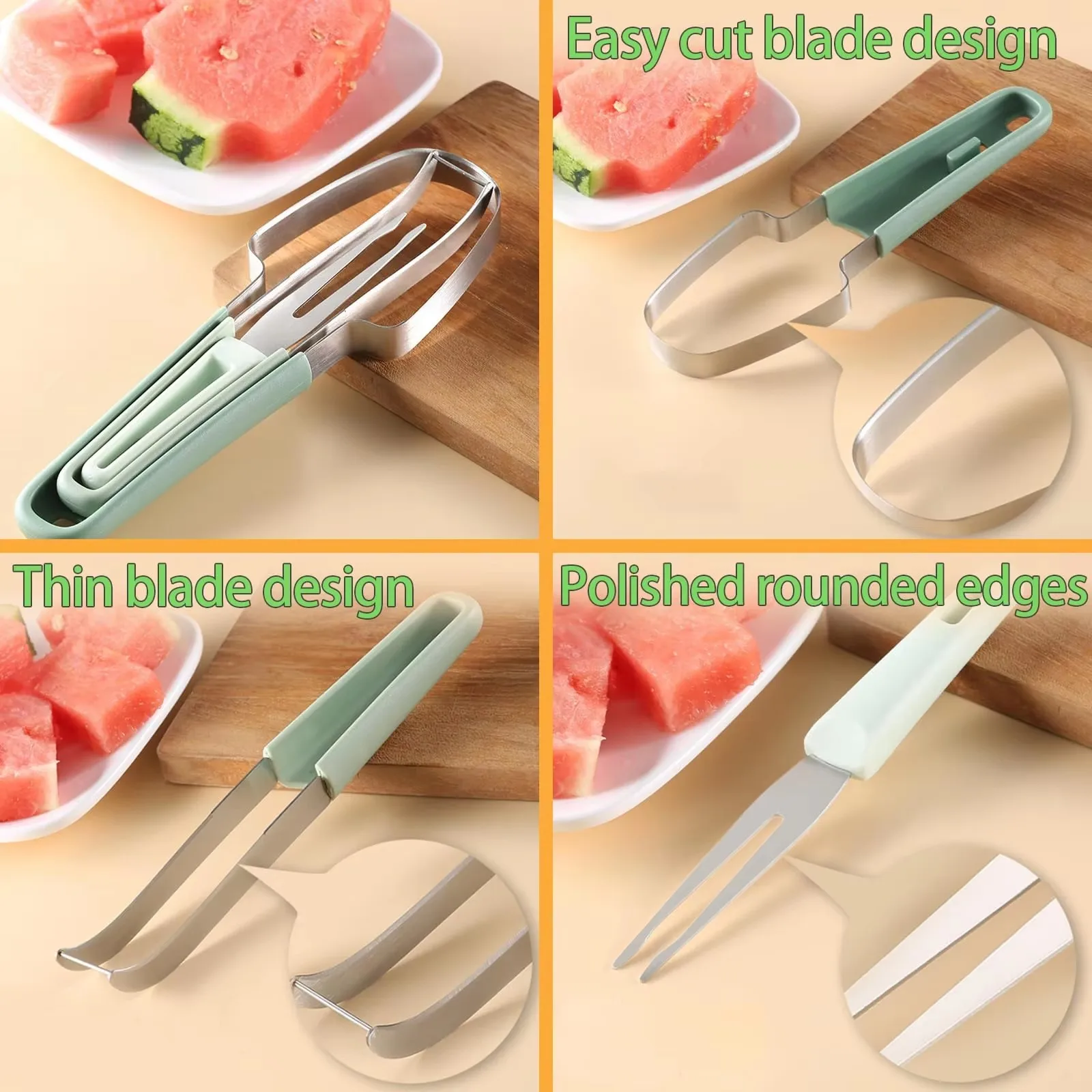 3 in 1 Watermelon Cutter Slicer Tool,Stainless Steel Water melon Fork Popsicle Watermelon Knife Fruit Cutter Kitchen Gadgets