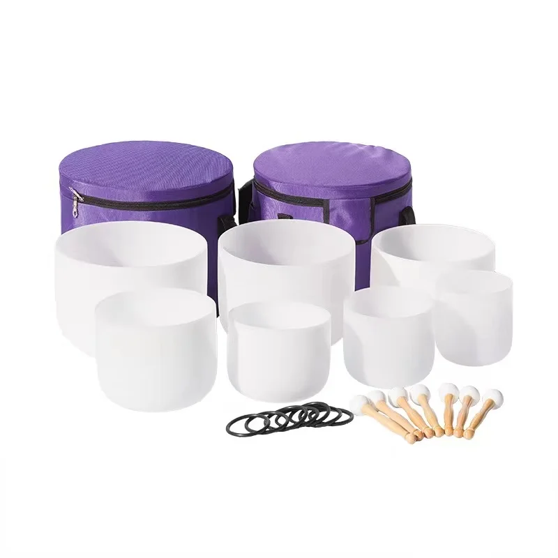 Frosted Quartz Healing Bowl with bag Wholesale 7pcs Crystal Singing Bowl sound healing chakra bowl set