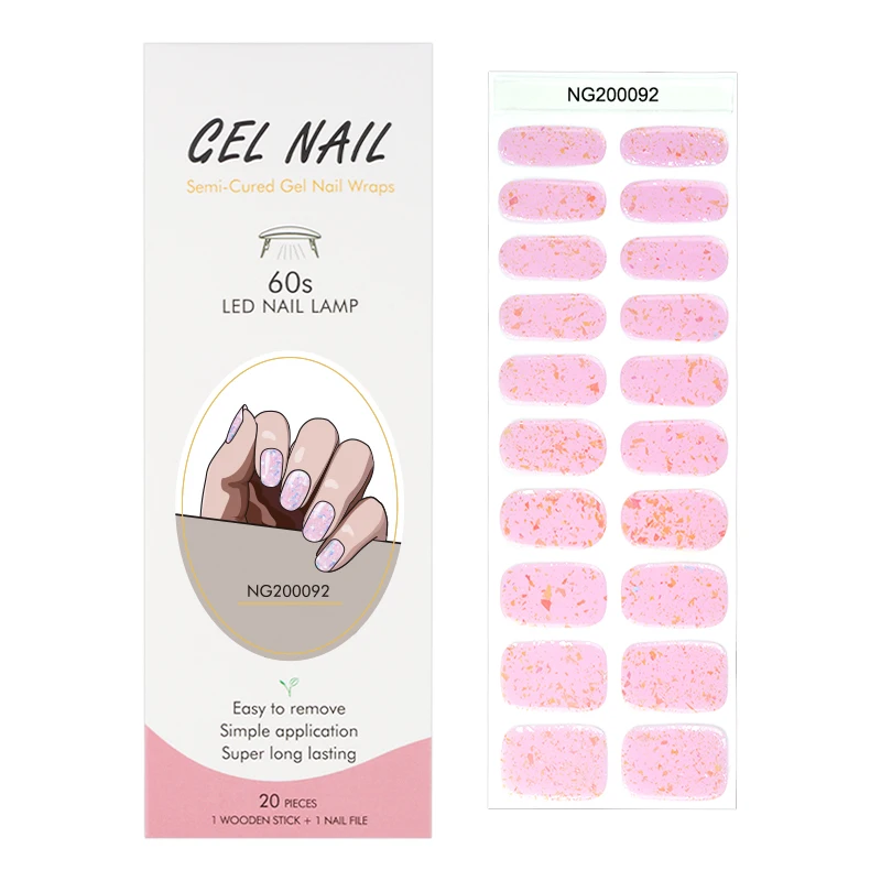 Uv gel Hot Sell Semi Cured Wraps Long Lasting Gel Nail Stickers New Arrival Styles Nail Gel Wraps With Uv Lamp