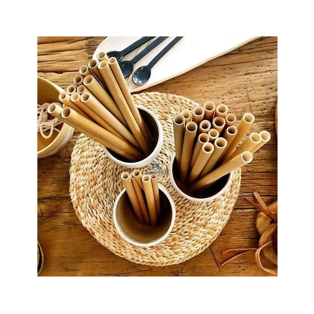 Custom logo biodegradable organic natural tea fiber straw reusable drinking bamboo straw with cleaners box bag packaging