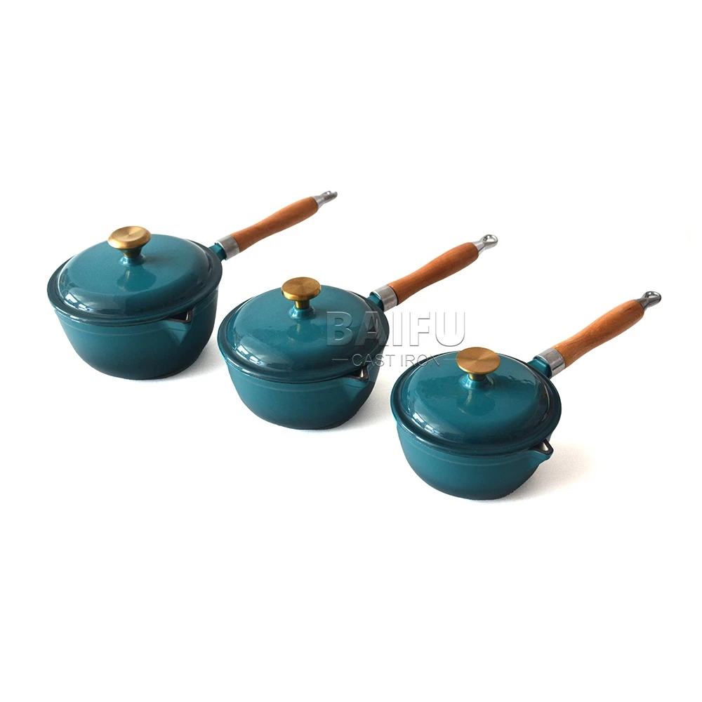 17/19/21cm Factory Supply Enameled Cast Iron Sauce Pan Saucepan with Lid Enamel Cast Iron Sauce Pot Milk Noodle Soup Pot Saucier