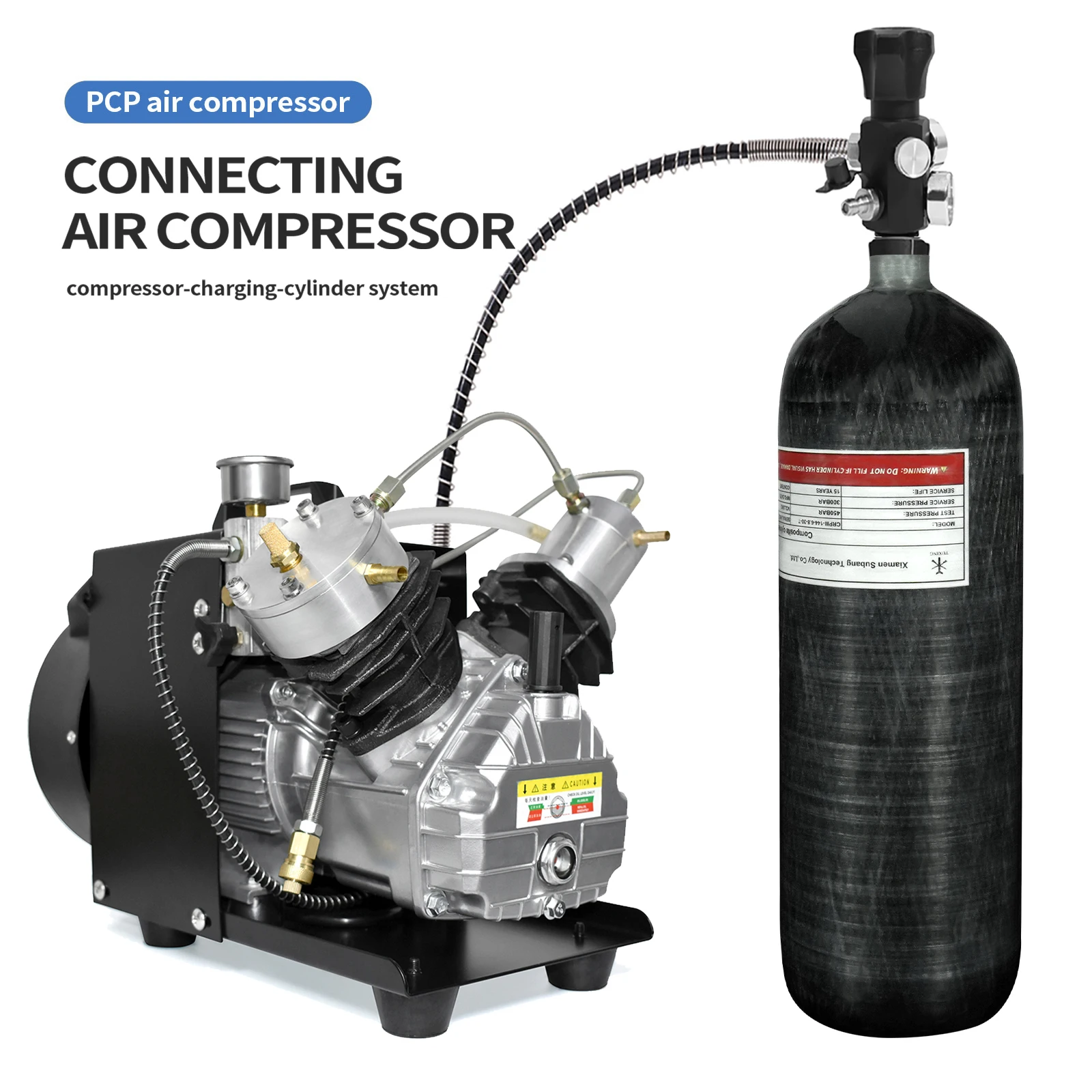 GP 6.8L High Performance 30mpa 310bar 4500psi Outdoor Paintball Carbon Fiber Gas Tank With HPA Fill Station Black Transfer Valve